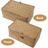 IMIKEYA Woven Storage Box Wicker Storage Bins with Lid Seagrass Basket Desktop Hand- Woven Box for Home Office Shelf Organizer