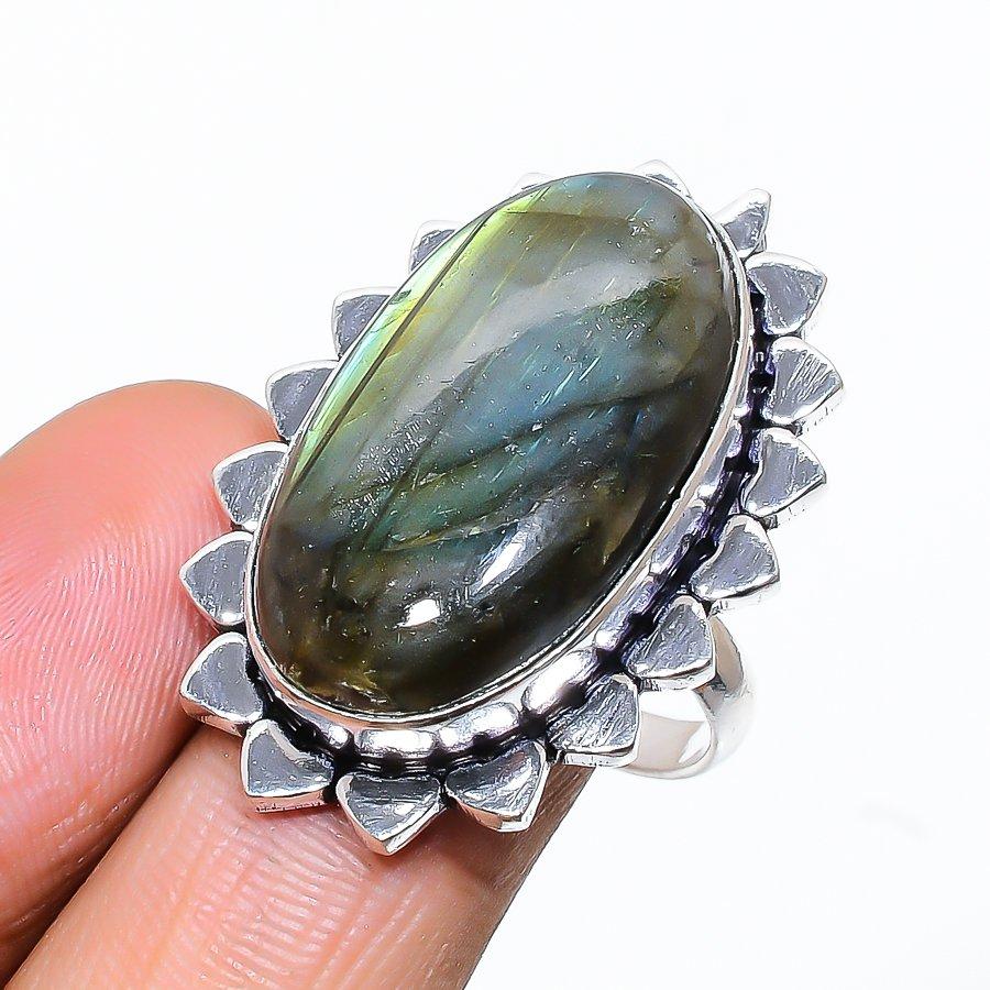 Labradorite Gemstone Handmade 925 Sterling Silver Jewelry Ring Size 9 SU-8979