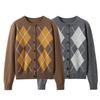 Women's Diamond Pattern Knit Cardigan - Autumn/Winter, 100% Wool, Loose Fit, Short Lazy Style