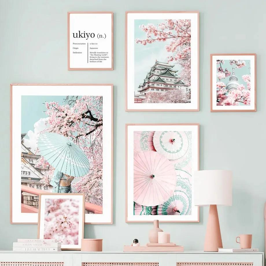 Mount Fuji Sakura Umbrella Japanese Girl Canvas Painting Wall Art Nordic Posters And Prints Pictures For Living Room Decor