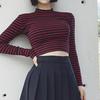 Crop Tops Women Chic All-match Classic Stripe Slim Short Bustier Crop Top Turtleneck Long Sleeved T-shirt Sexy Shirts Tee