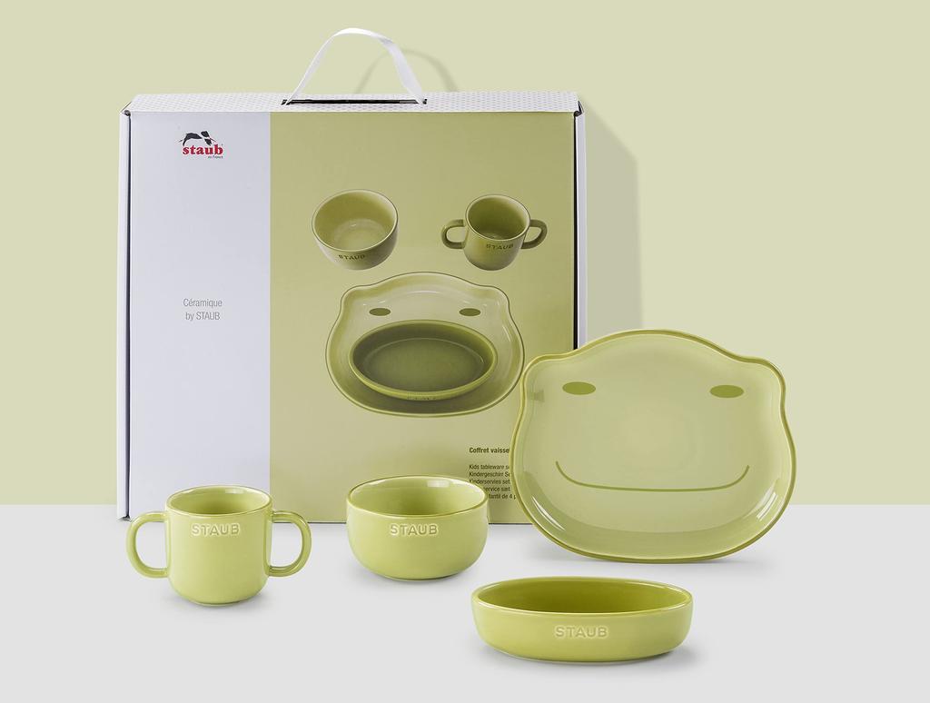 Staub Baby Kids Tableware 4pcs Set Green Plate Bowl Mug Japanese STAUB Ceramic Baby Kids Tableware "Ceramic & Frog" Children's [Authorized Product] &