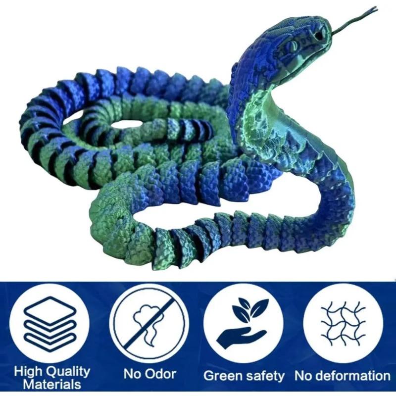 

60/80 см 3D печатные игрушки «Кобра» для взрослых 3D печатные шарнирные игрушки «Кобра» Гибкие хрустальные змеиные игрушки для декора домашнего офиса 80cm зелёный