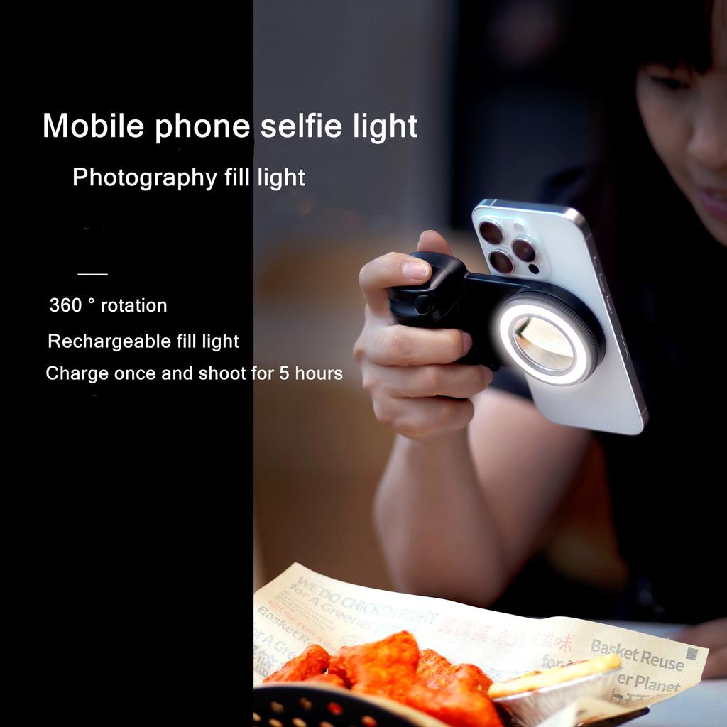 Magnetische Smartphone Handgreep met Afneembare 30M Bluetooth Afstandsbediening met Invullicht Anti-shake Selfie Handgreep Foto Beugel