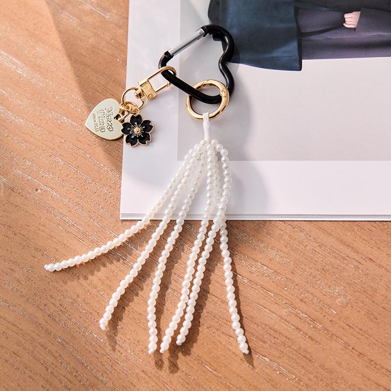 Camellia Pearl Elegance Keychain - French Chic Pendant