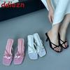 Mode Pink Mode Eckige Zehenpartie Damen Dünne Absätze Schuhe Weibliche Flip-Flops Schuhe Flach Damen High Heels Pumps Schuhe Große Größe 43