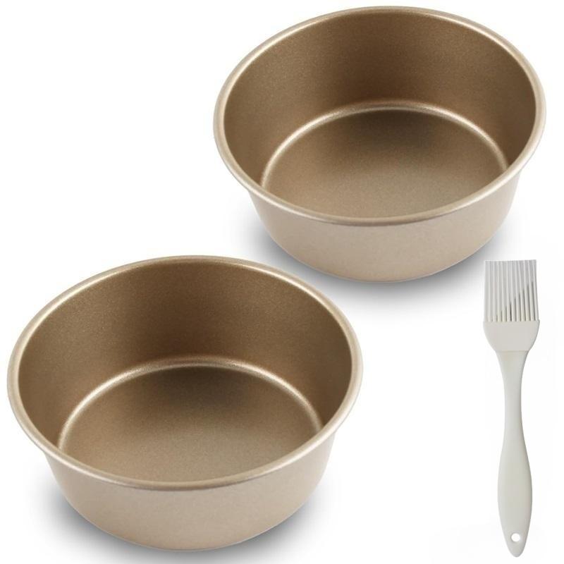 

2 шт. 4-дюймовые круглые формы для тортов с антипригарным покрытием, фритюрница, формы для яиц, форма для выпечки рамекинов с кистью для силиконового масла