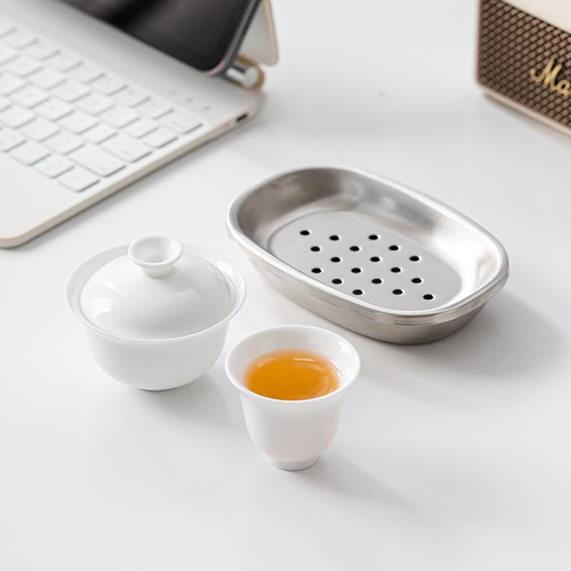 One Person Drinking Alone White Porcelain Kung Fu Tea Set Single Person One Pot One Cup Ceramic Cover Bowl Set