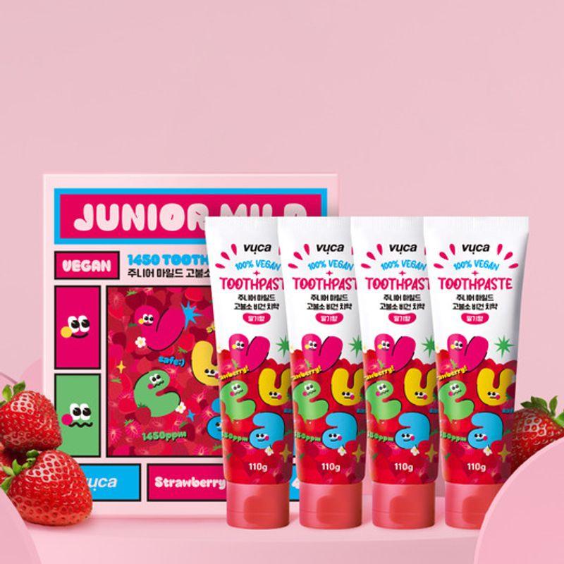 VUCA Junior Mild High-Fluoride Vegan Toothpaste Strawberry Flavor 110g Pack of 4 110g 4 pieces