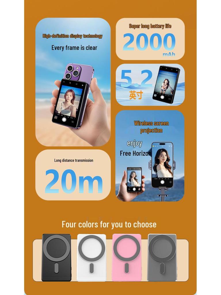 Wireless Mobile Phone Selfie Magnetic Projection & Rear Split Screen Display