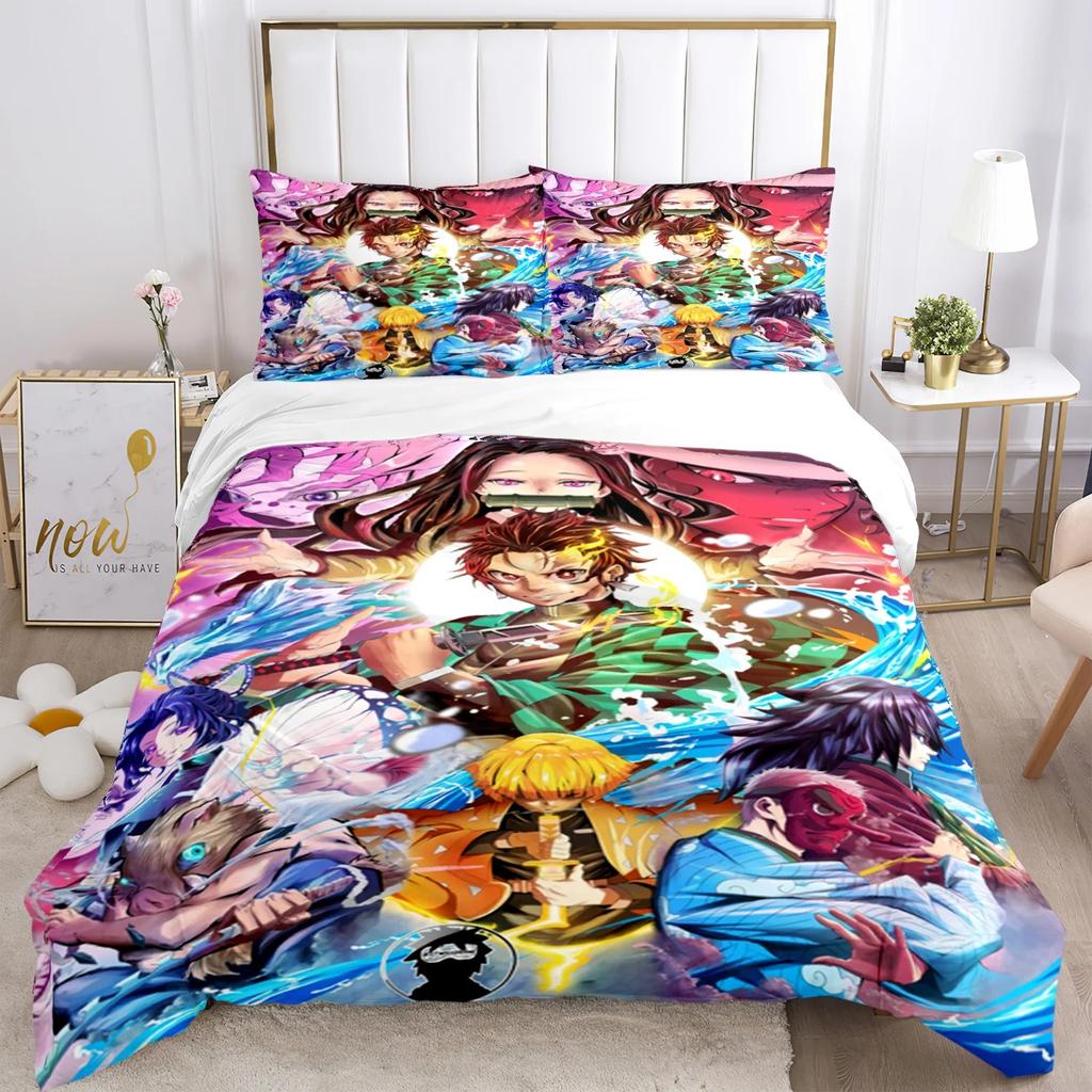 3D Print Demon  Slayer Bedding Set Three Pieces Cartoon Anime Duvet Cover Set Kids Teens King Double Full Comforter Sets Gift
