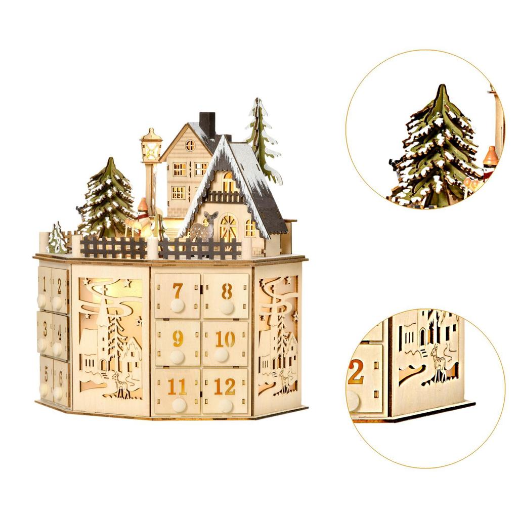 Christmas Wooden Advent Calendar,Traditional,Christmas Decoration Sturdy with 24