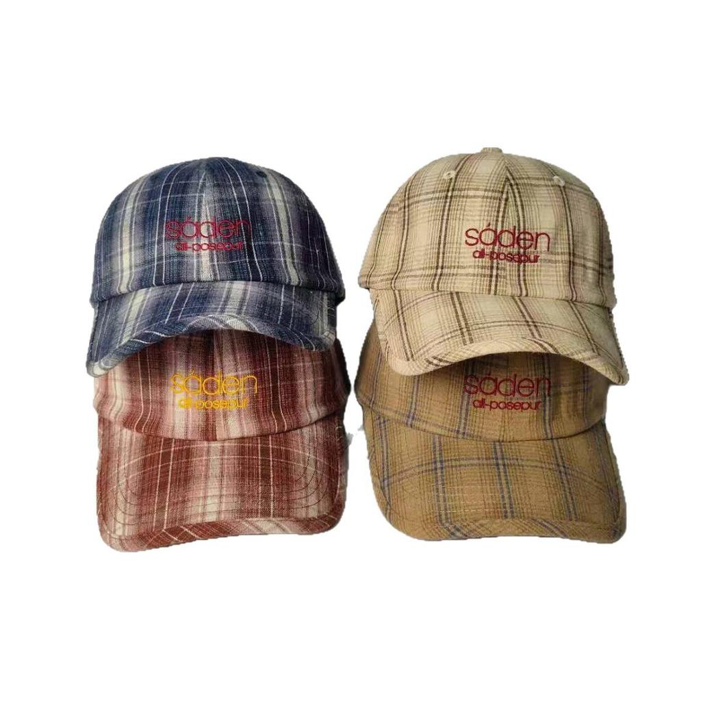 Plaid retro breathable baseball cap for summer, makes the face look smaller, with English embroidery, sun-shading, versatile, suitable for large head