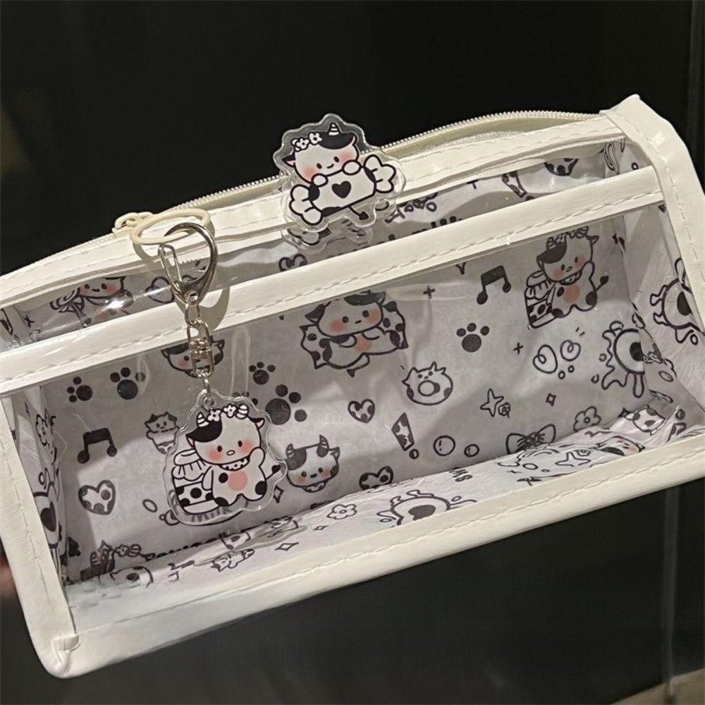 Cartoon Cute Cat Bow Pencil Case Transparent Large Capacity Pen Bags Student Stationery Organizer School Supplies