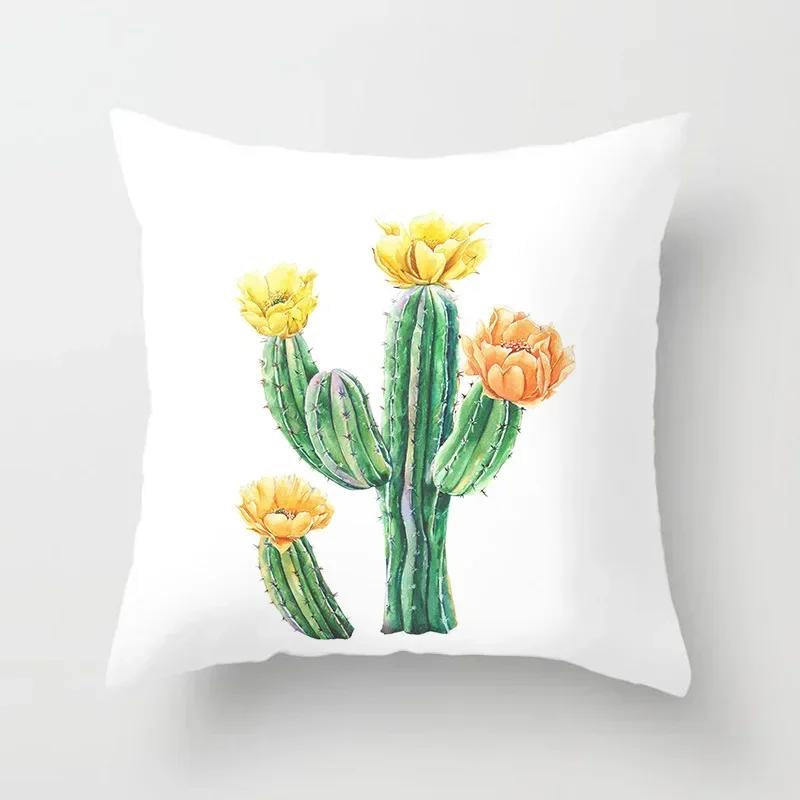 Tropical Cactus Summer Plants Pattern Double-sided Printed Pillow Cover Short Plush Suitable Living Sofas Throw Cushion Cover