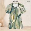 Women Plus Size Leaf Print Scrub Top V Neck Short Sleeve With Front Pockets