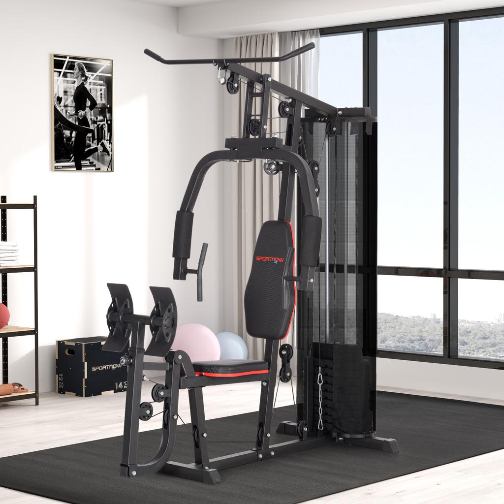 Weights Machine, Multi Gym with 45kg Weight Stack, Compact Home Gym Leg Press Machine for Full Body Training