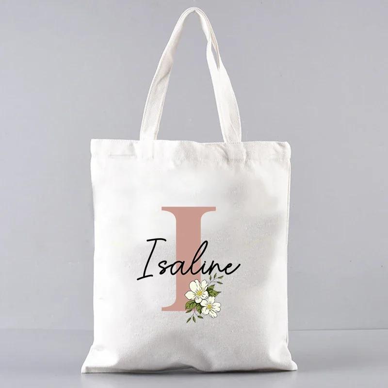 Custom Name White Canvas Tote Bag Large Capacity Foldable Supermarket Shopping Bag For Women Shopper Personalized Handbags