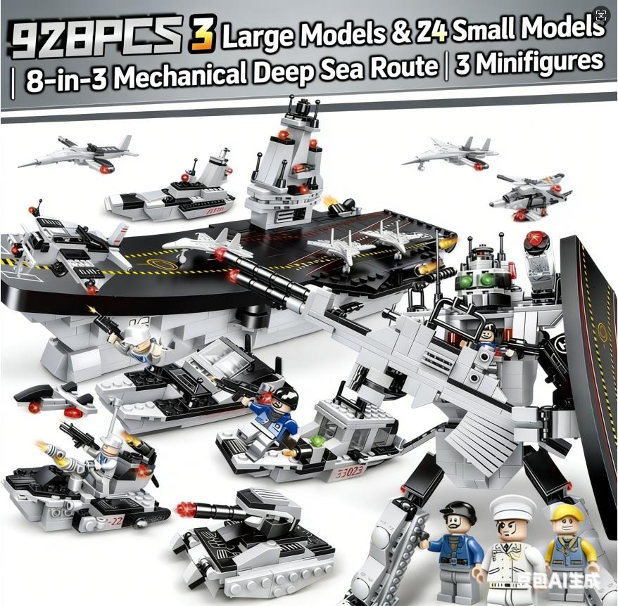 Aircraft Airplane Carrier Building Block Set , Large Warship Scale Model, Navy Battleship Assembly Kit