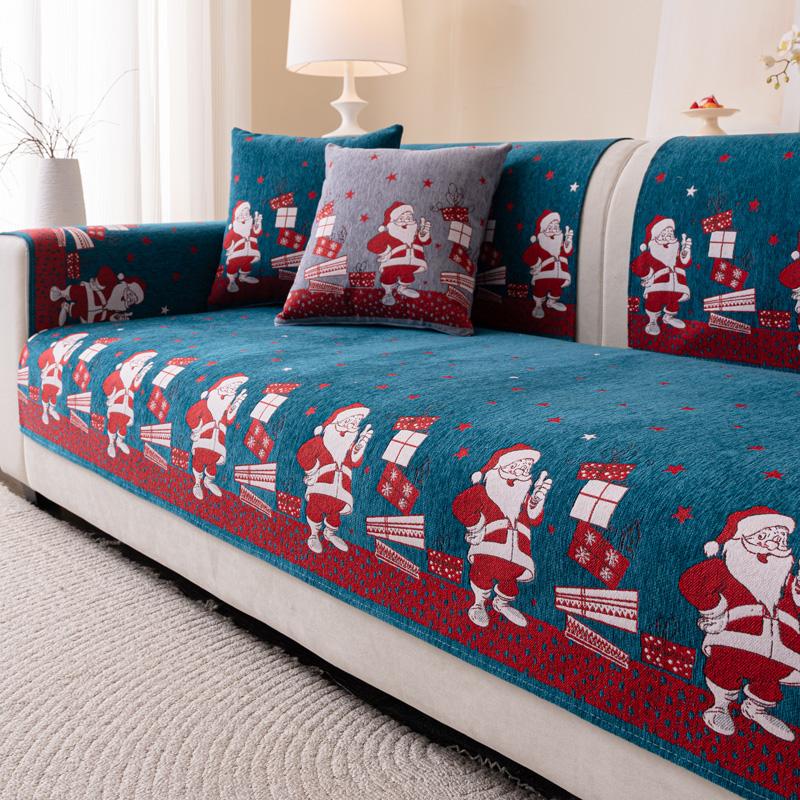 Pokrowiec na sofę w stylu świątecznym Tkanina antypoślizgowa Czerwony świąteczny pokrowiec na sofę Odpowiedni na wszystkie pory roku Można prać w pralce i nie deformuje się