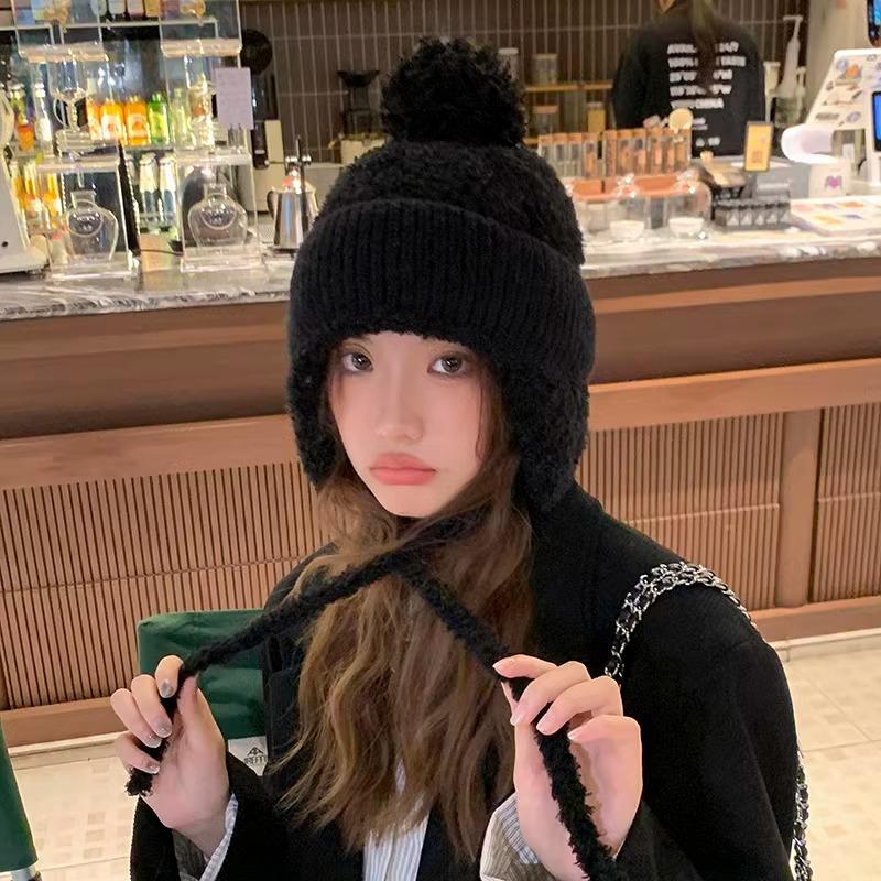 Korean Style Big Head Size Lei Feng Hat for Women Autumn and Winter Plush Warm Ear Protection Knitted Hat Big Face Small Woolen Hat