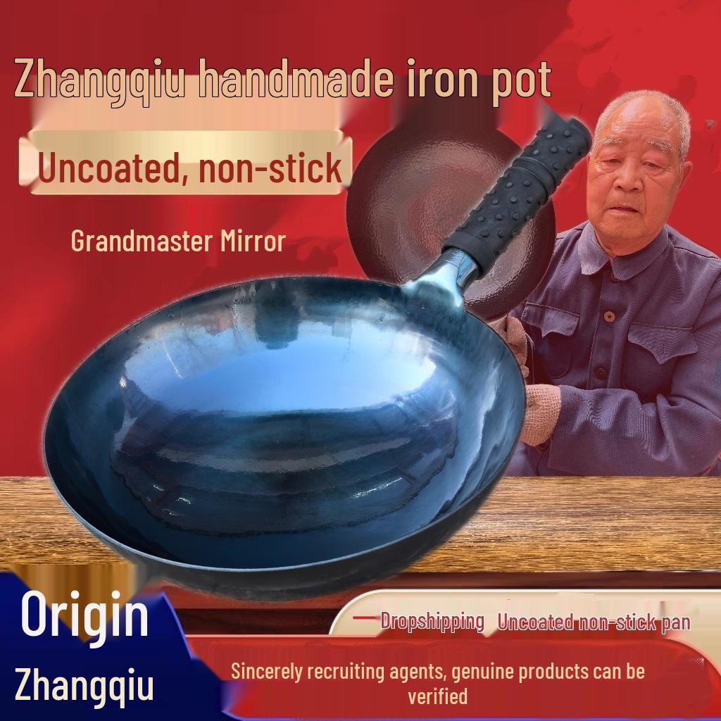 Zhangqiu Handgefertigter Antihaft-Eisen-Wok: Handgehämmert, Spiegelfläche, Keine Beschichtung, Geschmiedete Bratpfanne für Gas.