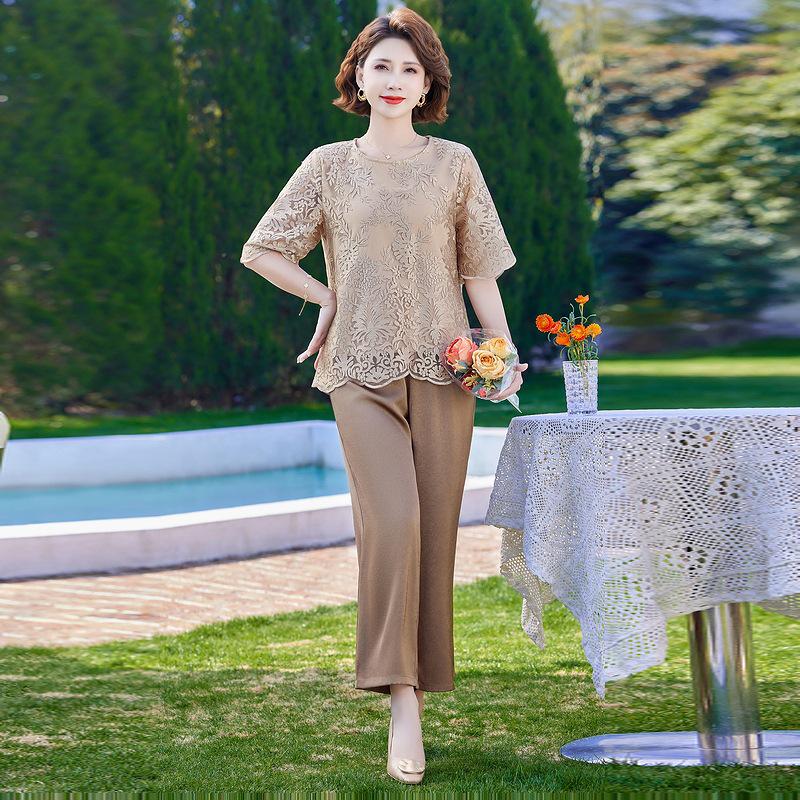 

2026 Stylish Summer Sportswear: Two-Piece Short-Sleeve Set for Middle-Aged & Elderly Women XL (80-95 lbs)