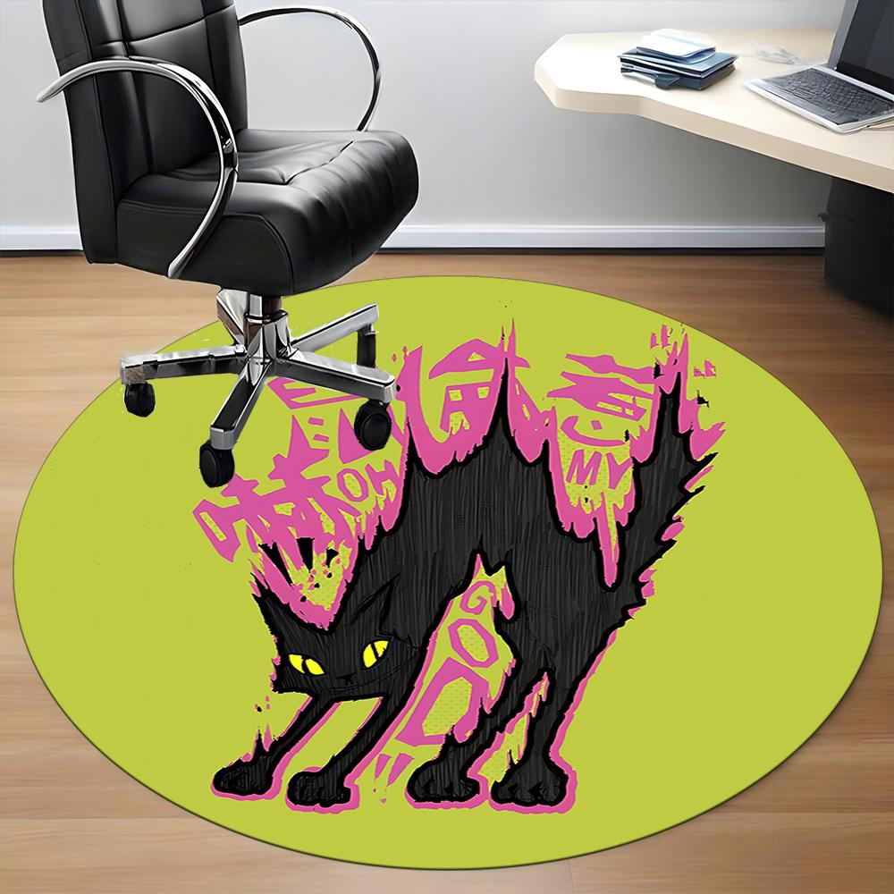 1pc Cat Artwork Office Round Area Rug, Mat Suitable For Office, Under Office Chairs Bedroom Living Room Home Decor, Room Deco