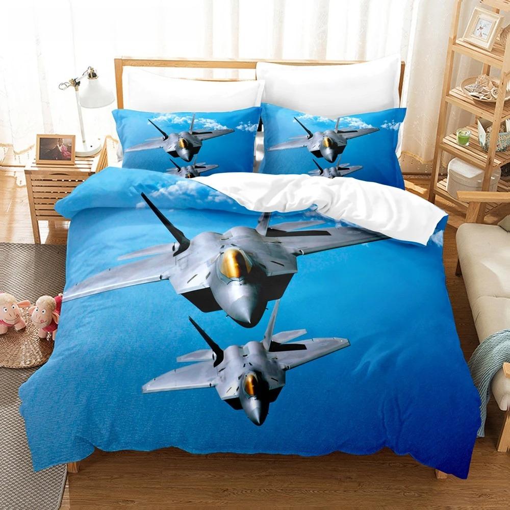 Fighter Fire King Queen pilns segas pārvalks Foršs lidmašīnas gultas veļas komplekts Militārais ventilators Segas pārvalks Sarkans Melns Poliestera segas pārvalks