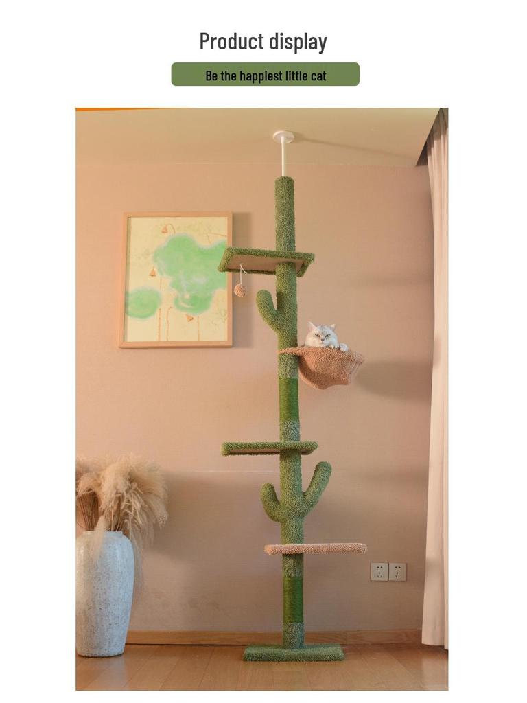 Cactus Cat Tree & Bed: All-in-One Christmas Tree, Scratching Post, and Toy Sky Pillar for Cats.
