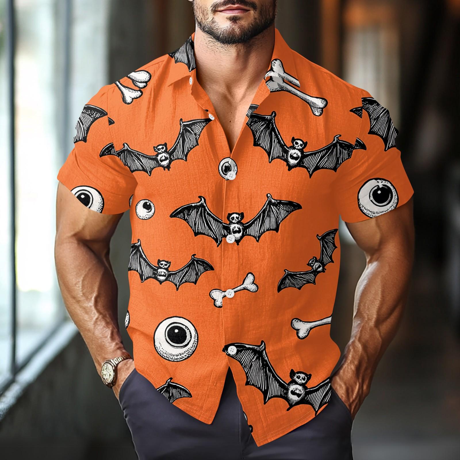 

Мужская модная повседневная рубашка с коротким рукавом свободного кроя с принтом на Хэллоуин XXXL шафрановый