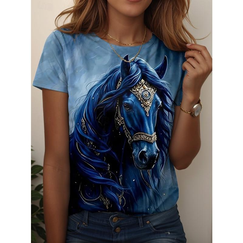 Women's T Shirt Print Graphic Animal Plants Vintage Classic Short Sleeve Neck Round Neck Regular Tops Summer