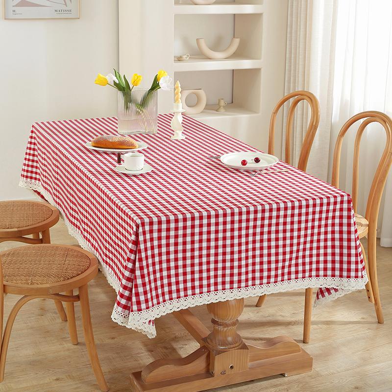 Cotton Linen Jacquard Checkered Tablecloth Fresh Style Kindergarten Dining Table Cover 90*90cm