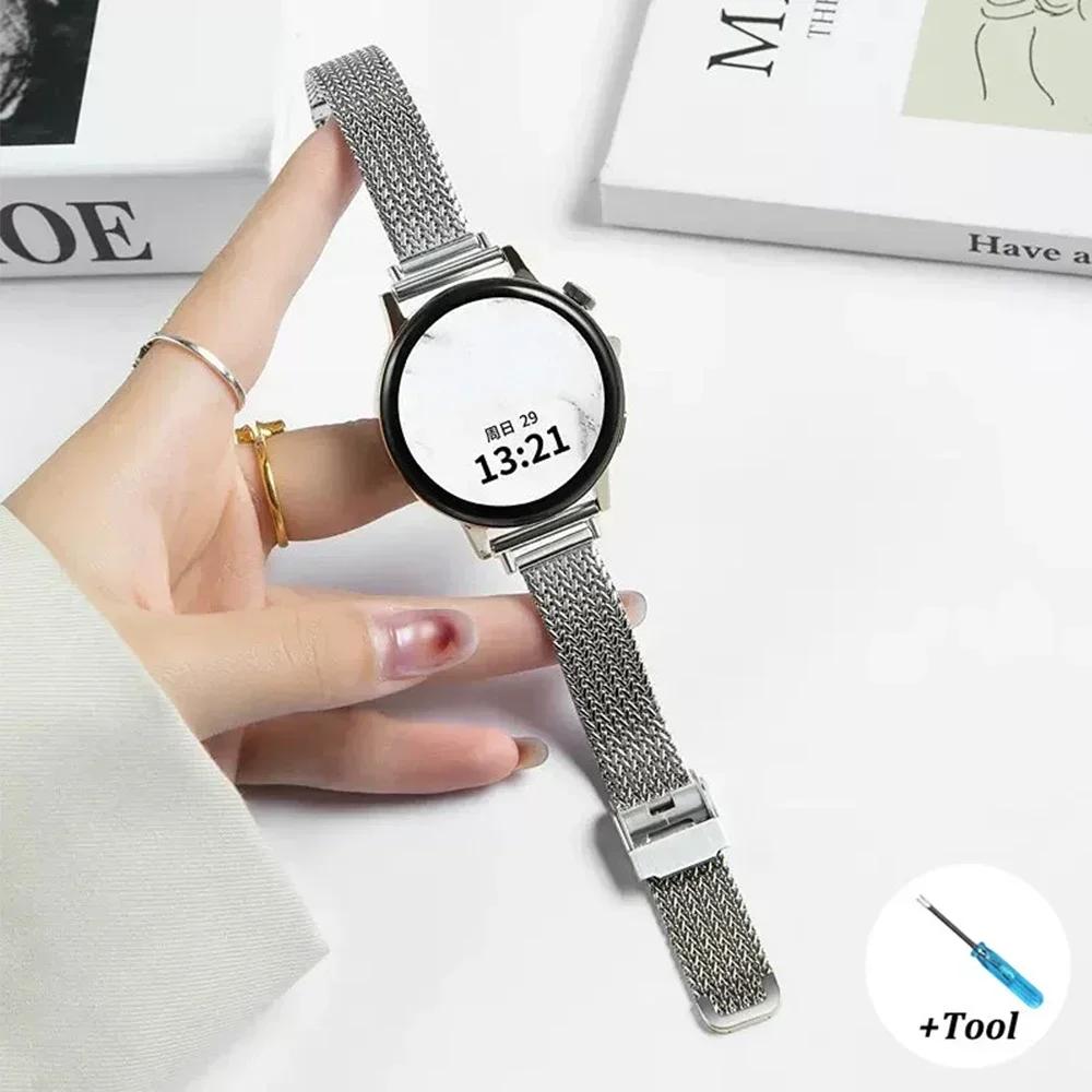 

Ремешок из нержавеющей стали для Samsung Galaxy FE 7 6 5 44 мм 40 мм Умные часы 18 мм 22 20 мм Женский ремешок для Huawei GT5 46 мм GT5 Pro 42 мм 20mm серебряный