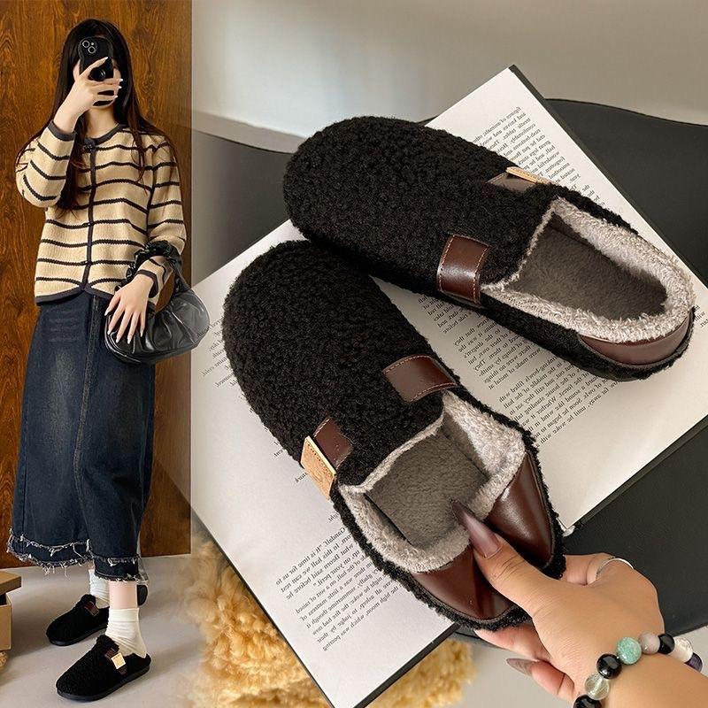 Winter Lammwolle Damenschuhe Doudou Schuhe Fleece und Baumwolle Retro flache Baumwollschuhe