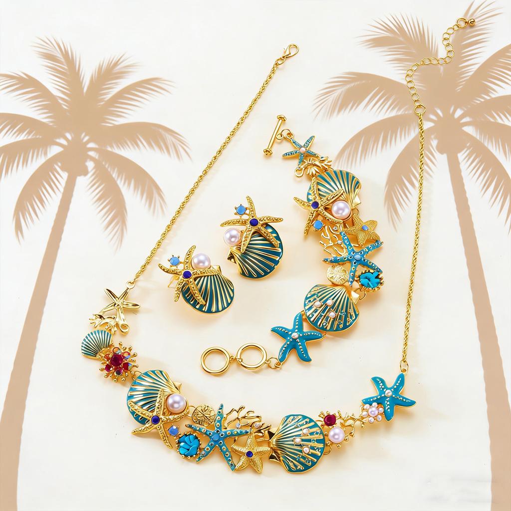 Seaside Vacation Wind Shell Starfish Necklace Female Small Fresh And Fashionable Imitation Collarbone Chain Beach Wind