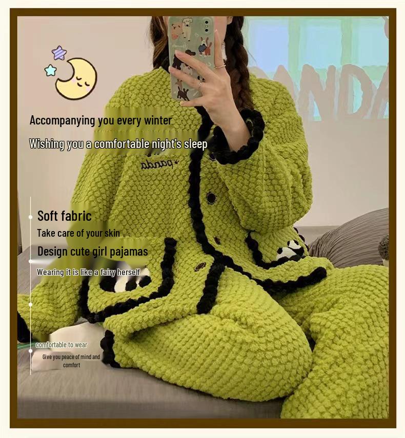 Women's Cute Panda Fleece-Lined Robe - Thick, Cozy Autumn/Winter Pajamas