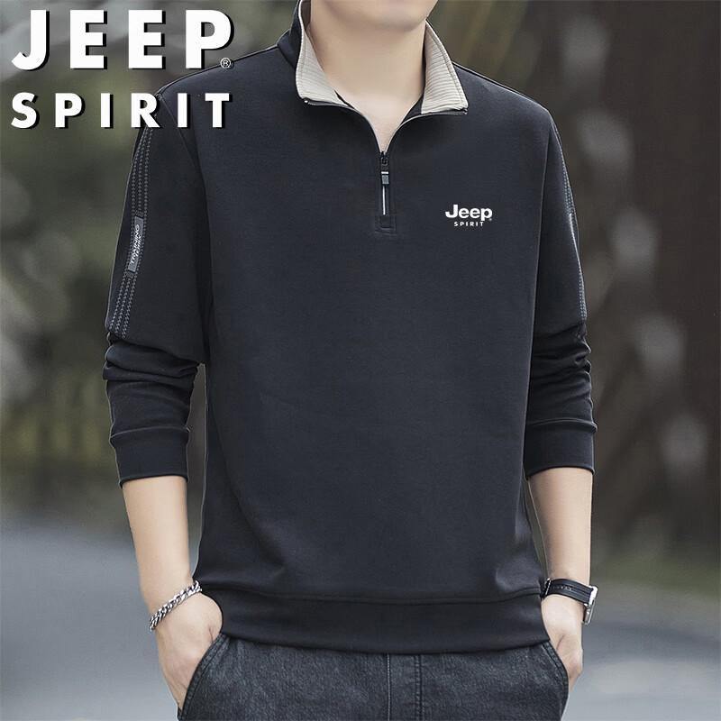 JEEP SPIRIT Men's Half-Zip Stand-Collar Long Sleeve Casual Sweatshirt