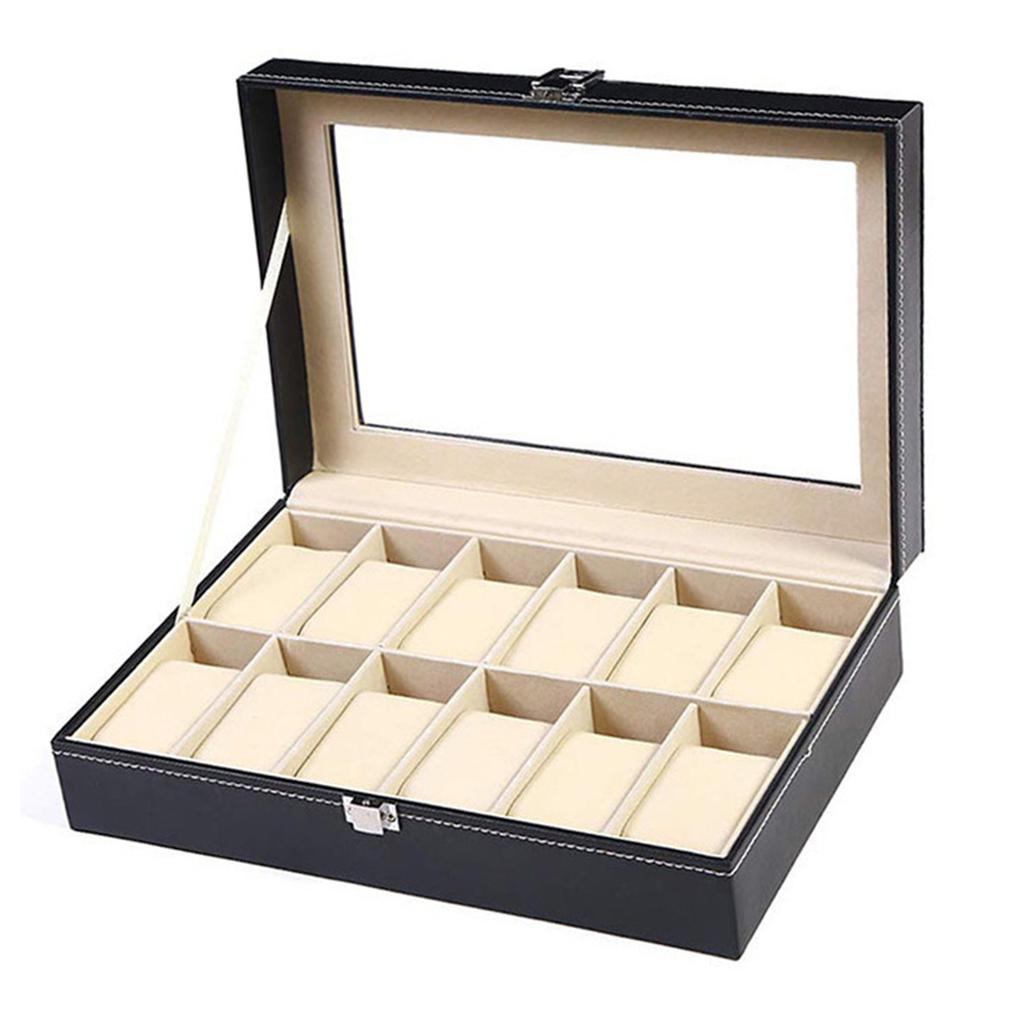 12-Slot Watch Display Box Lockable Watch Box with Velvet Lined for Men's Watch Collection