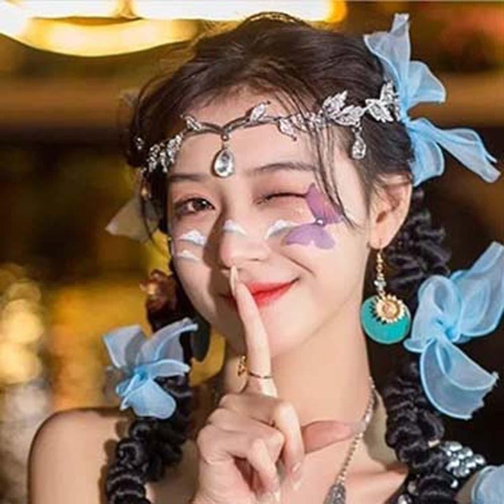 Exquisite Crystal Forehead Accessory Leaf Design Bride Shiny Hair Hoop  Birthday Head Jewelry