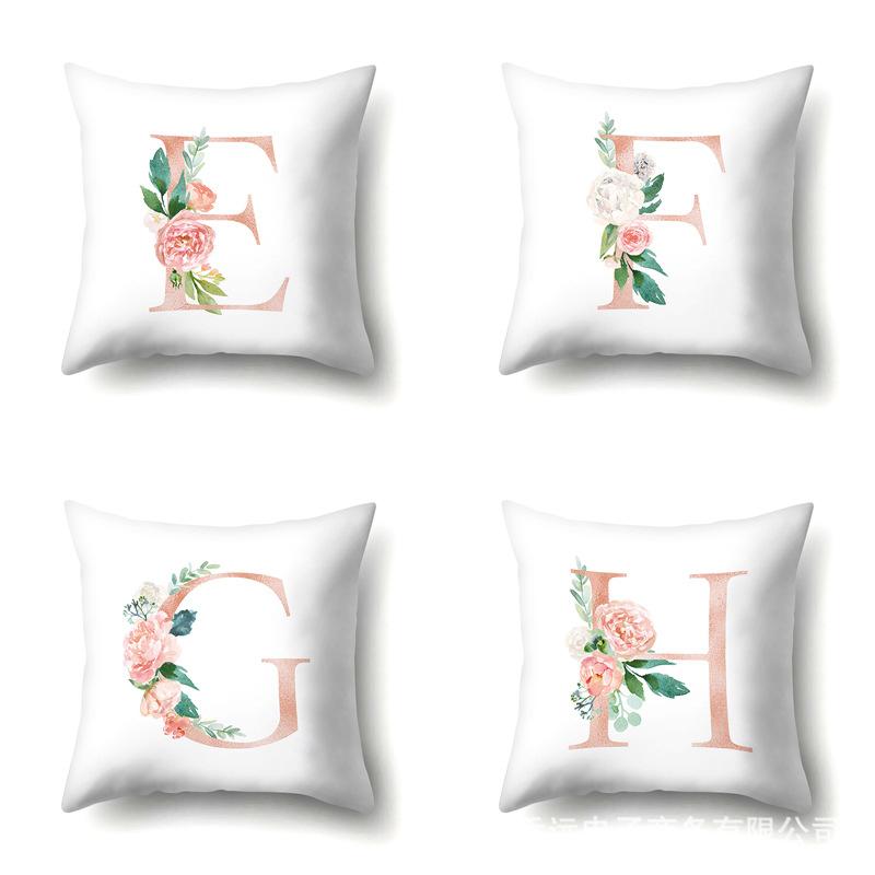 Polyester Pillowcase Home Pink Floral Decorative Print Pillowcase 26 English Letter Cushion Cover