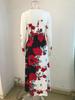 Elegant Plus Size Long Sleeve Printed Dress with Pockets and High Waist Hem