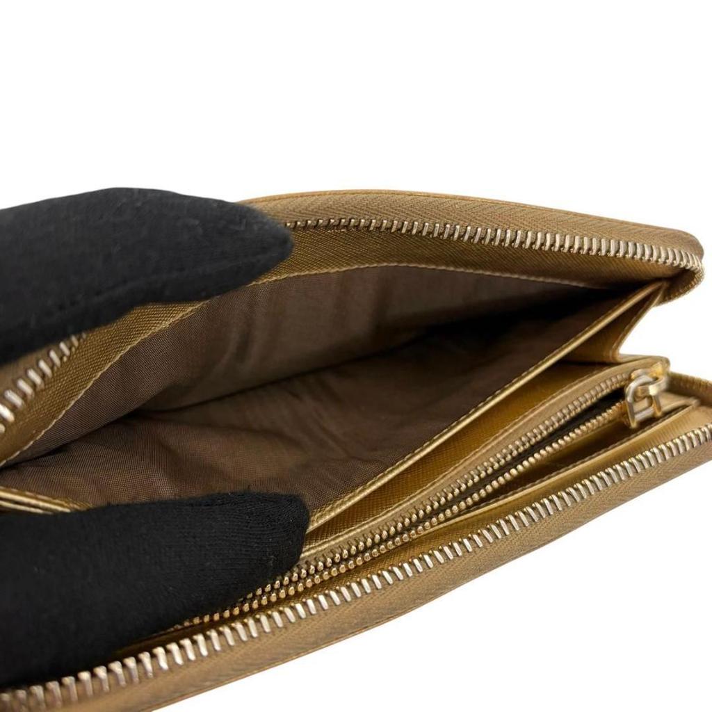 Used Prada Saffiano Leather Zip-Around Wallet Gold Guarantee