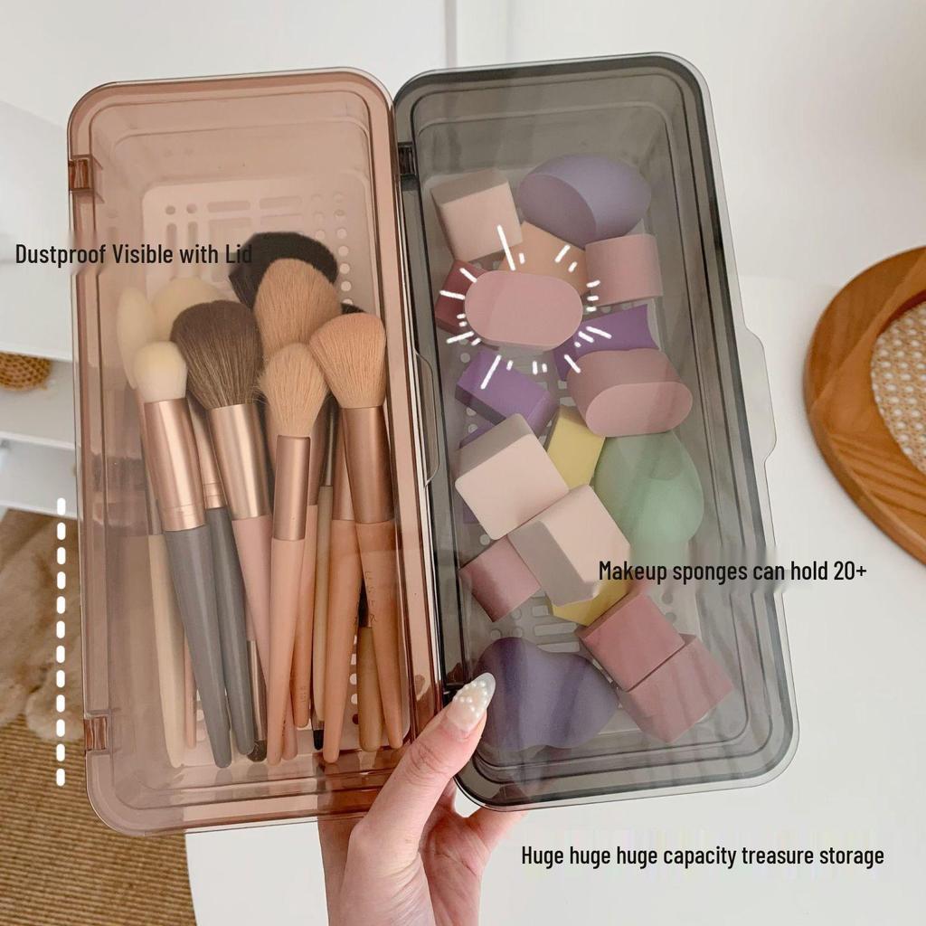 Portable Dustproof Makeup Storage Box with Lid for Brushes and Cosmetics