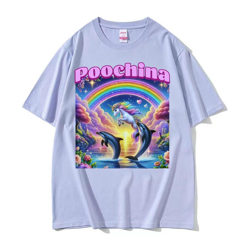 Poochina Brain Rot Ironic Funny Meme Tee Shirt for Men Harajuku Hip Hop Streetwear Tshirt Unisex Oversized 100 Cotton T Shirt