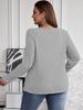 2025 Autumn/Winter Plus Size Solid Color V-Neck Long Sleeve Ribbed Pullover T-shirt
