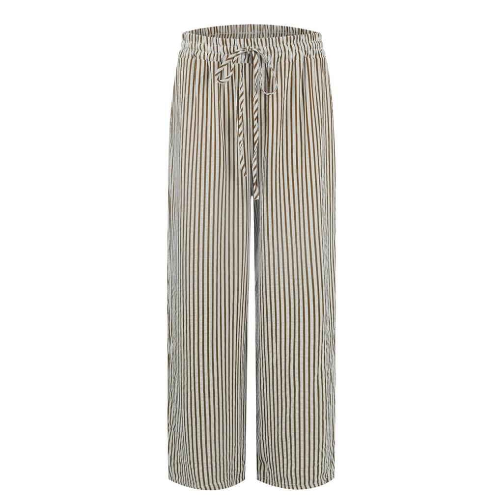 Lässige, lockere, gestreifte Hose mit weitem Bein für Damen