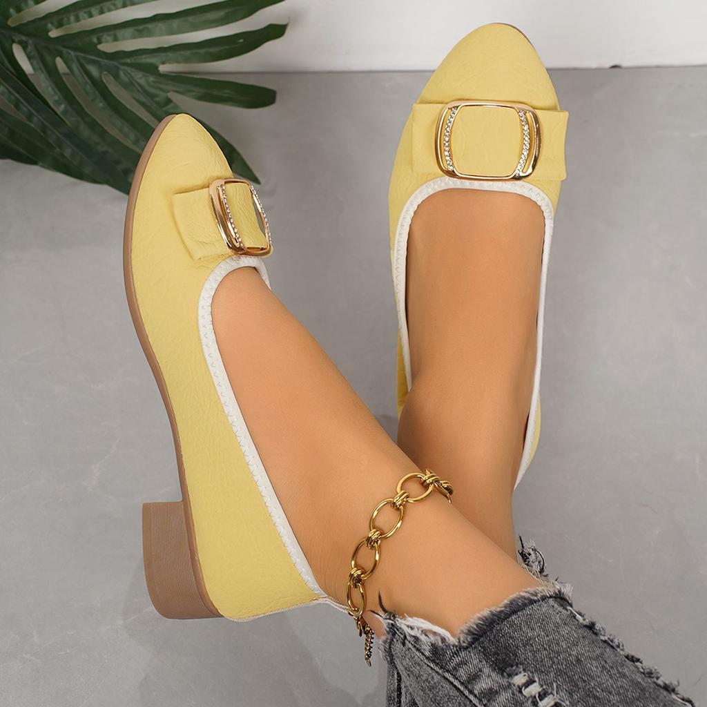 Fashion Women's Shoes 2025 Soft Sole and Soft Surface Single Shoes Summer New Shallow Mouth Metal Buckle Non-slip Square Heel Shoes