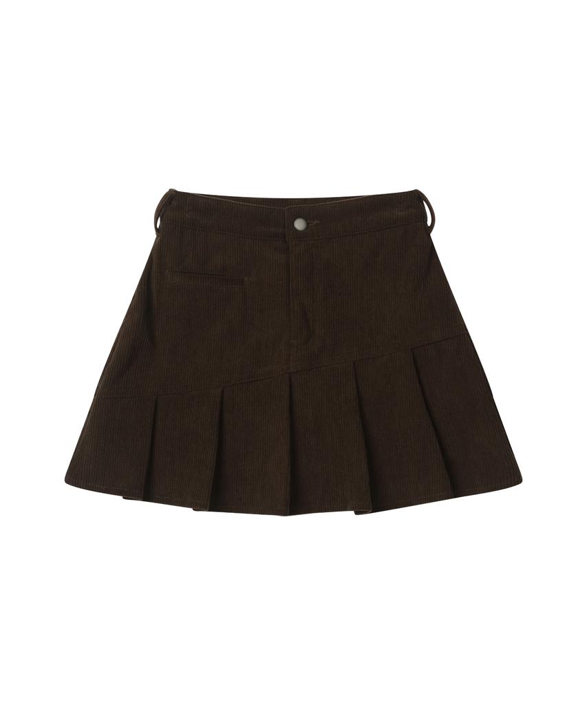 Ledeoli Mellow Pleated Corduroy Skirt [Brown]