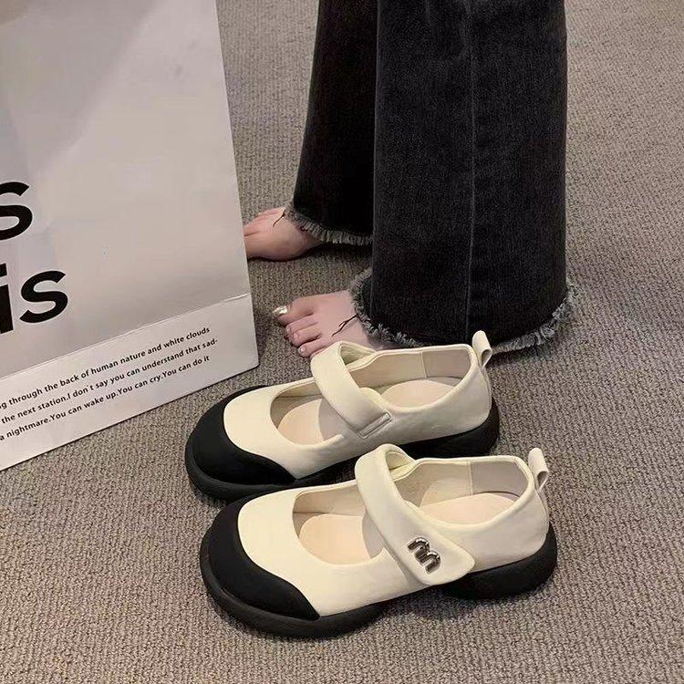 

Thick-soled shallow-mouth single shoes women s 2025 spring and summer niche Velcro shoes, foreign-style round head soft-soled Mary Jane shoes 40 чёрный